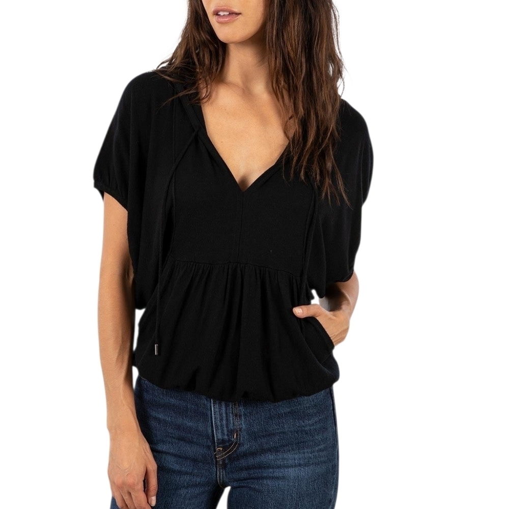 LOVESTITCH Black Run Free Short Sleeve Sweater Hoodie NWT L Minimalist Gothic